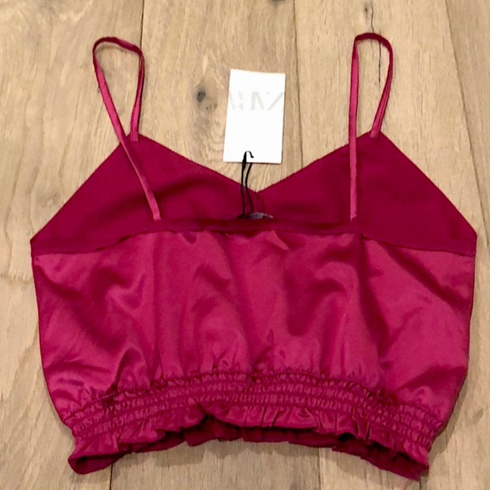 NWT ZARA SATIN CROP TOP TANK WITH RUFFLE TRIM - Picture 2 of 4